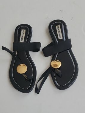 Steve Madden Black Sandals with Gold Disc Accent
